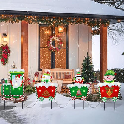 Afirst 4PCS Christmas Yard Stakes Light Up Train Garden Decorations - color: Train