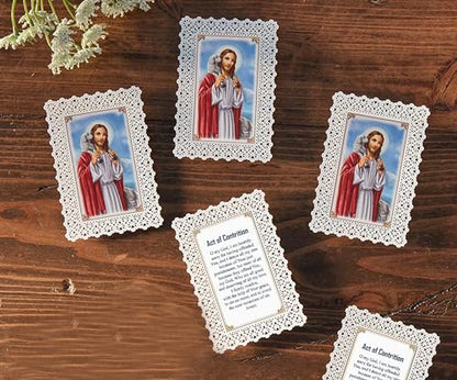 Trendzeen Act of Contrition Prayer Card - The Lord's Prayer Card - 5 Laminated Double Sided Jesus Christ the Good Shepherd Holy Cards with Beautiful Lace Style Print - Set of 6 Items