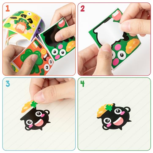 Haooryx St.Patrock’s Day DIY Stickers - 300 Pcs St.Patrock’s Day Make Your Own Shamrock Leprechaun Green Hat Waterproof Vinyl Reusable Laptop Sticker Roll Scrapbook Water Bottle Page Activity Pad - style: St.Patrock's Day 1Roll