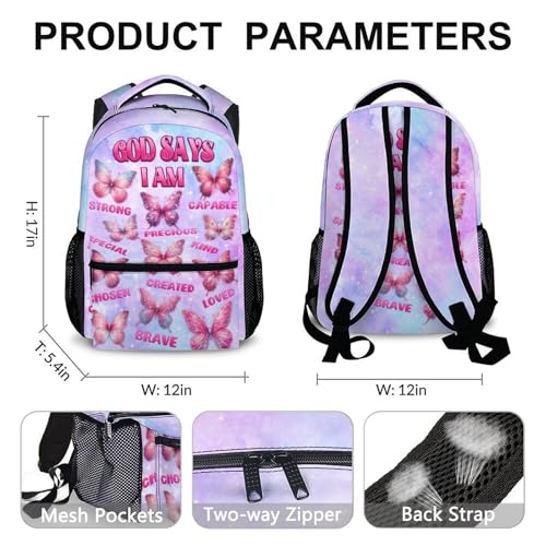 Backpack for Girls 6-8 Primary School Students, Butterfly Backpacks God Says I Am Bookbag with Pockets for Kids Girls Back to School Gifts - color: Blue