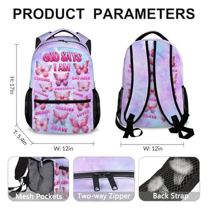 Backpack for Girls 6-8 Primary School Students, Butterfly Backpacks God Says I Am Bookbag with Pockets for Kids Girls Back to School Gifts - color: Blue
