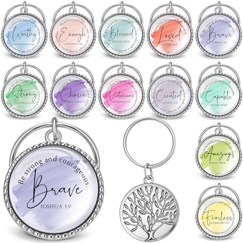 Equsion 36 Pcs Christian Keychain Bulk Mini Bible Keychains, Watercolor - color: Watercolor