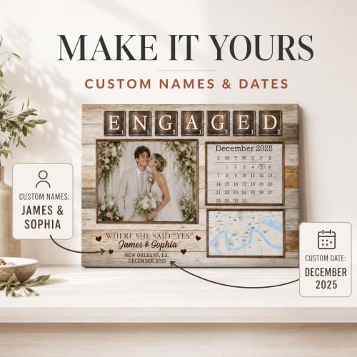 Ipplee Personalized Engaged Proposal Framed Canvas Wall Art for Couples - color: Design21