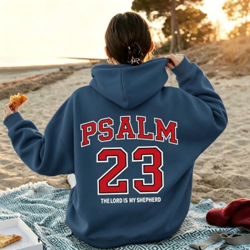 Christian Hoodies for Women Psalm 23 Sweatshirt Jesus Faith Hoodies Religious Bible Verse Graphic Hoodie Pullover - color: Deep Blue, size: Small