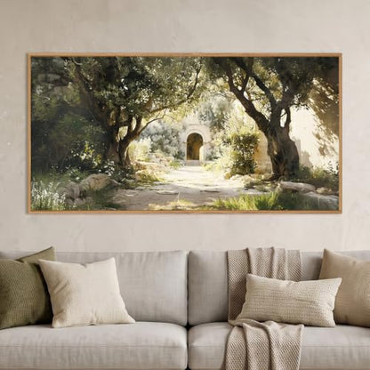 Garden of Gethsemane Landscape Framed Canvas Wall Art -20"x40" - color: Garden Landscape Wall Art, size: 20"L x 40"W