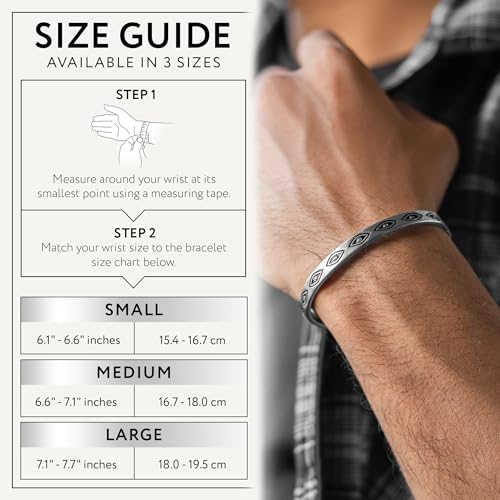 Cuff Bracelet for Men Premium Stainless Steel Mens Bangle Bracelets Silver Cuff Bracelet Waterproof & Non-Tarnish Minimal Western Bracelet - color: Evil Eye, size: Medium