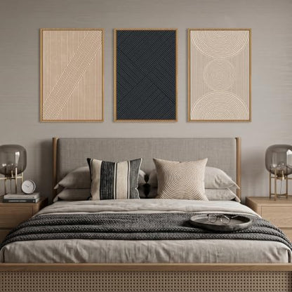 Large Neutral Abstract Boho Beige Framed Wall Art -16"x24"x3 - color: Neutral Abstract Wall Art, size: 16"L x 24"W