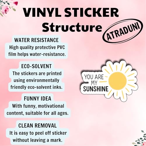(3Pcs) You are My Sunshine Stickers Cute Positive Quote Motivational Inspirational Gifts Waterproof Vinyl Decals for Kindle Water Bottle Bumper Car Laptop Size 2.4" x 3" - color: . You Are My Sunshine