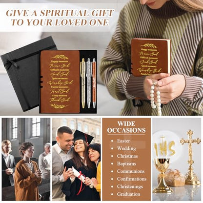 Spakon 5 Pcs Christian Gifts for Women Church Gifts Scripture Prayer Journal Religious for Women God Notebook Pen with Gift Box Scripture Notepad Bible Study Group Favors - color: Brown, style: Happy Moment