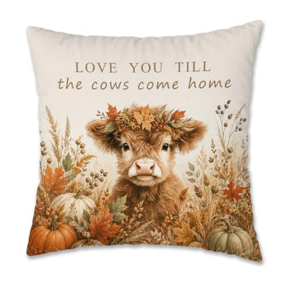 Rustic Fall Highland Cow Throw Pillow Cover 18x18 Inch - color: Highland Cow-6