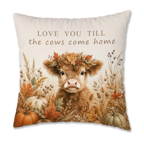 Rustic Fall Highland Cow Throw Pillow Cover 18x18 Inch - color: Highland Cow-6