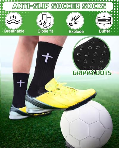 Chicingyou 12 Pairs Cross Grip Soccer Socks, Philippians 4:13 Bible Verse Christian Anti Slip Football Socks for Men Women - color: Black