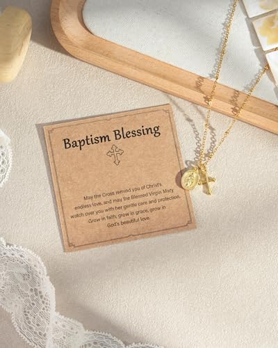 Tarsus Catholic Baptism/First Communion/Confirmation Gifts for Girls, Cross Virgin Mary Pendant Necklace Faith-Inspired Jewelry for Girls Teens - style: Baptism
