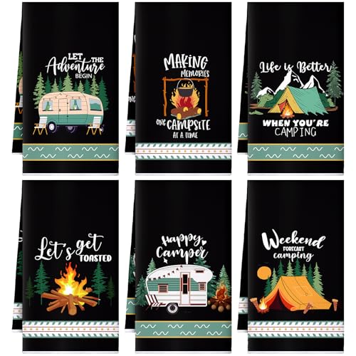 Boyiee 6 Pcs Camping Kitchen Towels Black Absorbent Dishcloth - color: Black Camping