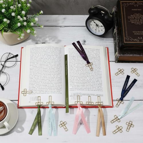 Resurhang 80 Pack Heart Cross Paper Clips with Ribbons 40 Rose Gold Bible Paper Clips 40 Christian Bookmark Ribbons Bible Study Journaling Supplies Easter Eggs Fillers Women Christian Gifts - color: Rose Gold