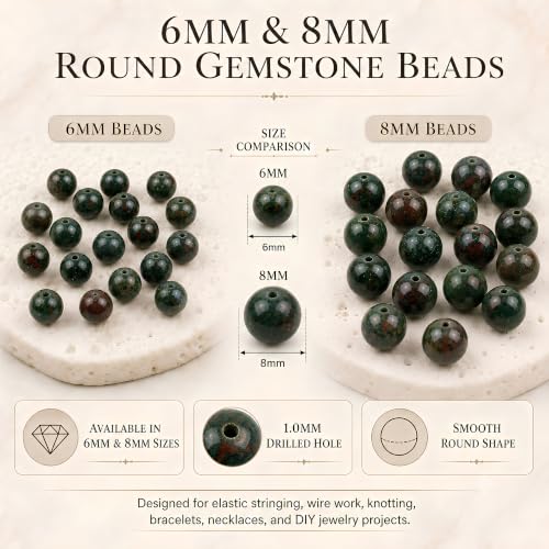 Cherry Tree Collection 100PCS 6mm Bloodstone Round Bead Craft Kit - color: bloodstone, size: 6mm