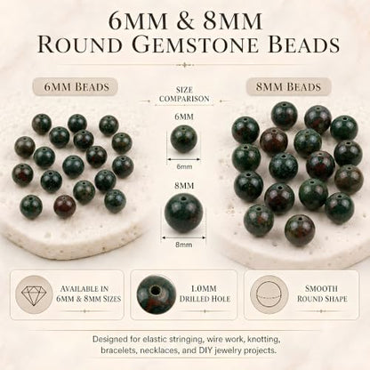 Cherry Tree Collection 100PCS 6mm Bloodstone Round Bead Craft Kit - color: bloodstone, size: 6mm