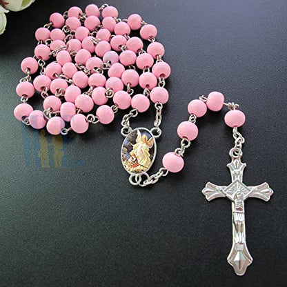 WE First Communon Baptism Pink Scented Rosary Favor - 12 Guardian Angel Rosaries with individual Gift Box and Decorated Pouches