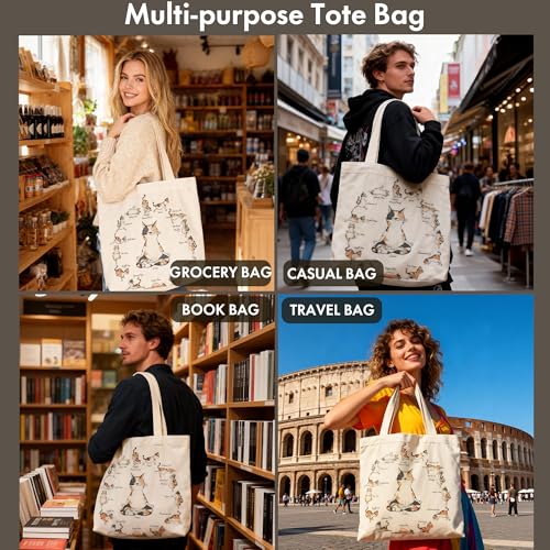 Large Tote Shopping Bag Cotton Canvas-Reusable grocery Bag with Zipper Aesthetic Reusable Shoulder Bag - style: Style-g