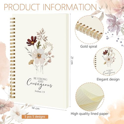 Gueevin 5 Pcs Spiral Notebook, Aesthetic Notepad, Floral, Christian