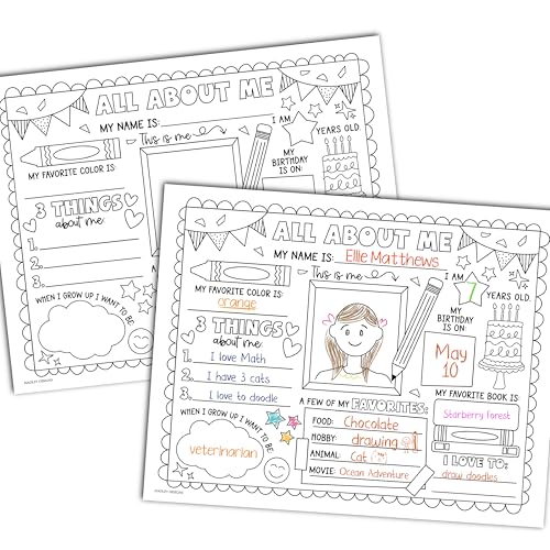 20 All About Me Posters Elementary Classroom Decor, Star Student Poster - color: Black & White Doodle