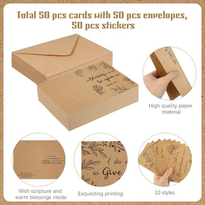 Affrolling 50 Pcs Kraft Christian Thank You Cards with Envelopes Stickers - style: Kraft