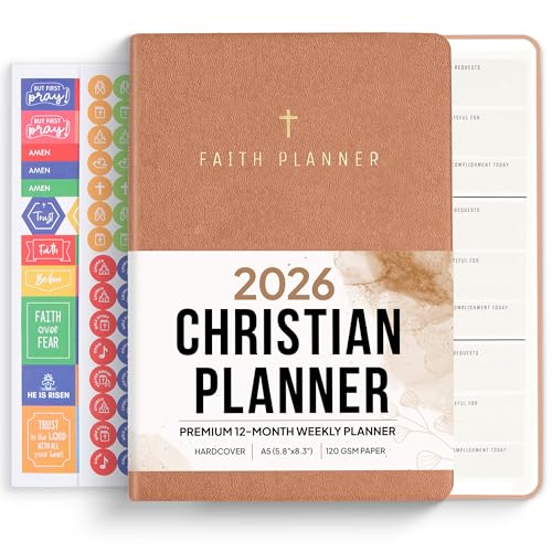 2026 Christian Planner & Prayer Journal | Strengthen Your Relationship with God and Better Navigate His Path for You | Daily Planner w/Bible Verses, Prayer Prompts, & Habit Tracking (Leather) - color: Leather