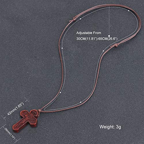 COTTVOTT Wood Orthodox Cross Pendant Necklace Christian Crucifix Necklace Prayer Jesus for Women Men - style: A-Red Color