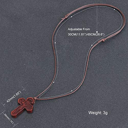 COTTVOTT Wood Orthodox Cross Pendant Necklace Christian Crucifix Necklace Prayer Jesus for Women Men - style: A-Red Color