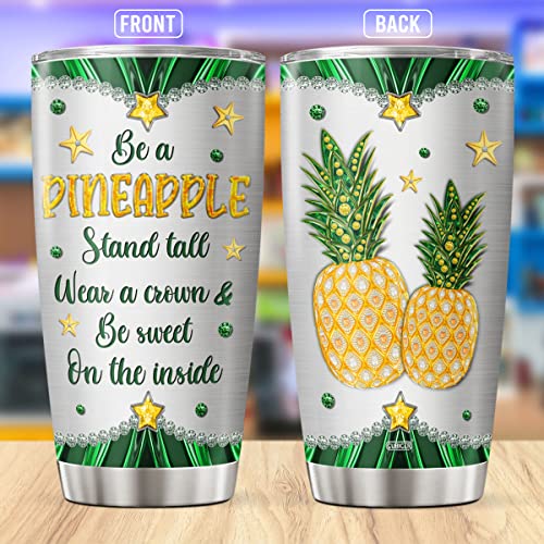 CUBICER Pineapple Coffee Tumbler Jewelry Style Travel Mug With Lid Birthday Gifts For Women Friends Teens Girls Insulated Cup Stainless Steel Tumblers Hot And Cold Inspirational Quotes - color: Pineapple