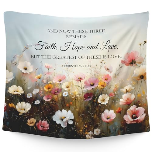 WAITPI Christian Wildflower Spring Hanging Wall Tapestry for Bedroom, Bible Verse Scripture Tapestries, Rustic Floral Botanical Wall Hanging Decor Tapestry for Prayer Room Church 50x60in - color: wildflower, size: 60"L x 50"W