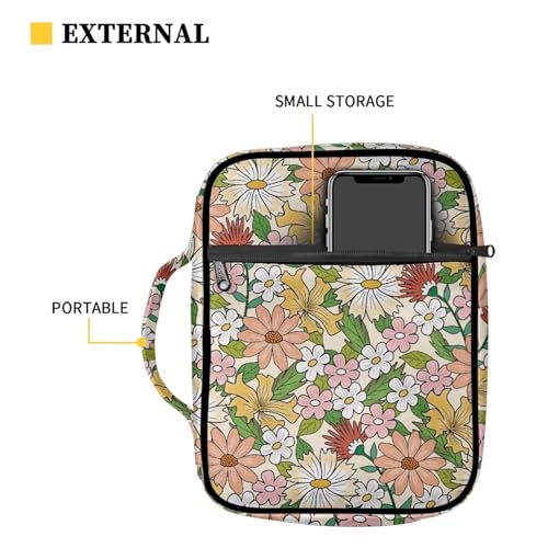 Coldinair Flower Bible Cover for Women Daisy Floral Book Case Tote Bags Hippie Floral Polyester Church Bible Protective with Handle and Zippered Pocket Carrying Book Case - color: Beautiful Flower