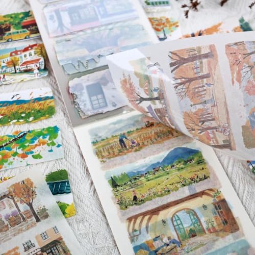 Fall Scenery Sticker Book, PET & Washi Stickers for Journaling - color: Gold-maple Memo