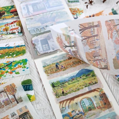 Fall Scenery Sticker Book, PET & Washi Stickers for Journaling - color: Gold-maple Memo