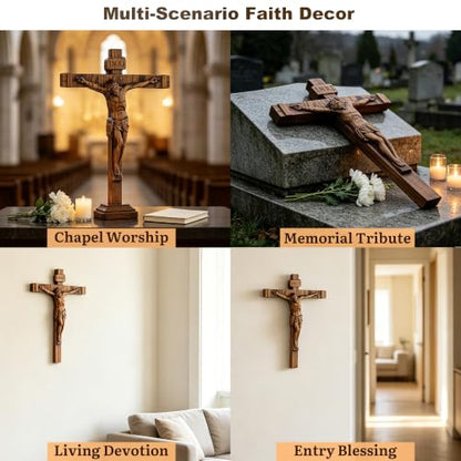 9.84in Handmade Catholic Wooden Wall Crucifix, Baptism Religious Faith Gift - size: 9.8"L x 7.2"W