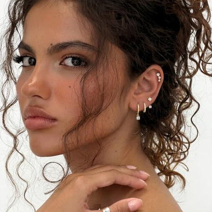 Small 4Pcs 14K Gold Huggie Hoop Earrings Sets for Women Non Tarnish - style: Gold&Style11