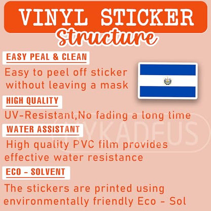 (3Pcs) El Salvador Flag Stickers – Salvadoran National Flag Vinyl Decals - color: El Salvador