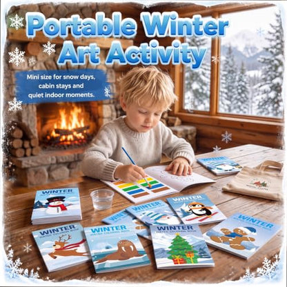Kosiz 24 Pack Winter Coloring Paint with Water Books, Mini with Brushes - style: Winter Coloring