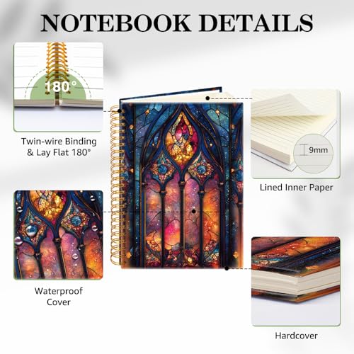 ERHACHAIJIA Church Stained Glass Lined Spiral Notebook for Christian - color: Red-Blue