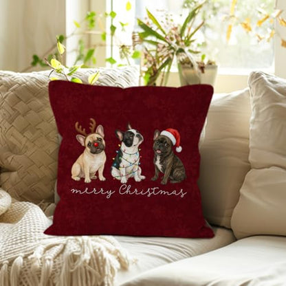 Christmas French Bulldog Throw Pillow Covers 18x18 Home Decor - color: French Bulldog