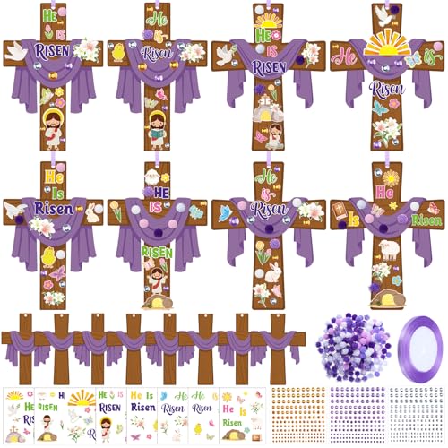 Funrous 48 Sets Crafts Kit Paper Crafts DIY Make Your Own Hanging Ornaments with Pompoms Diamond Stickers for Holiday Classroom Activities Party Favors, Easter Jesus - style: Easter Jesus