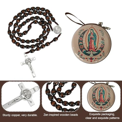 Wooden Catholic Rosary Beads, Rosarios Catolicos with Decorative Prayer Box - color: Brown (6)