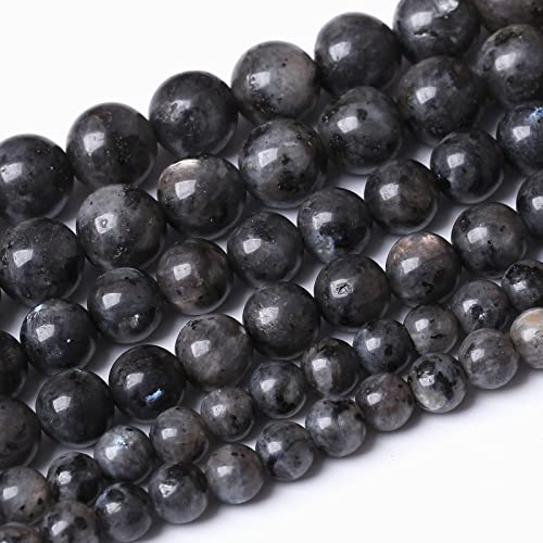 32PCS 12MM Natural Black Labradorite Beads Round Loose Stone Beads for Jewelry Making DIY Energy Stone Healing Power Bracelet 15" - color: Black Larvikite, size: 12MM