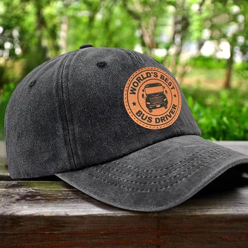 Hat for Men Women, Baseball Cap Gifts for Men Women, Adjustable Cotton Leather Patch Trucker Baseball Cap - color: World's Best Bus Driver