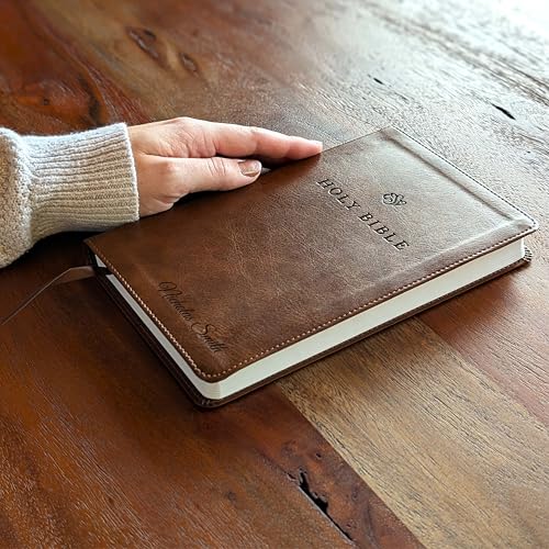 Personalized ESV Premium Church Bible, Large Print – Brown TruTone Faux Leather | Custom Name Engraved | English Standard Version with 10 pt Font, Ribbon Marker & Smyth-Sewn Binding (Name Only)