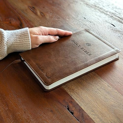 Personalized ESV Premium Church Bible, Large Print – Brown TruTone Faux Leather | Custom Name Engraved | English Standard Version with 10 pt Font, Ribbon Marker & Smyth-Sewn Binding (Name Only)
