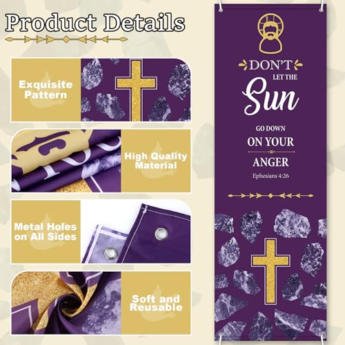 4Pcs Church Banners with Scripture for Sanctuary Wall Worship Classical Christian Banner Inspirational Religious Praise Hanging Sign Marble Backdrop for Christmas Xmas Church Sunday School Decoration