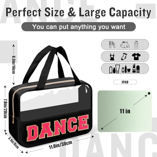 Dance Bag for Girls Chenille Letter Clear Makeup DANCE Stuff Bag,Toddler Dance Recital Gifts Ballet Cosmetic Zipper with Handle,Dance Competition Must Haves Accessories Toiletry Storage(DANCE-Black) - color: DANCE-Black