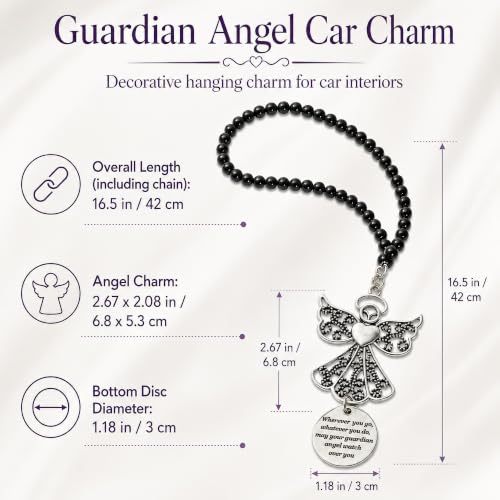 Guardian Angel Car Charm - Stainless Steel Rearview Mirror Hanging Ornament with Cross & Compass - Christian Travel Gift