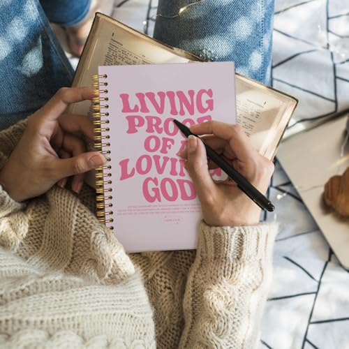 Christian Journal, Pink Bible Study Notebook, Bible Notebooks for Note Taking, Church Hardcover Spiral Notebook for Women 5.5x8.3 - Pink - color: Living Proof of a Loving God - Pink
